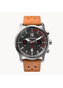 deTomaso Men's Watch - Silver Black - Chronograph, case made of surgical steel, sapphire-hardened mineral glass, Leather Strap, 42mm diameter, Japanese quartz