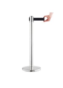 Poteau de balisage chrom&eacute;, sangle noire, acier|nylon|plastique, chrome|noir