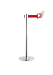 Poteau de balisage chrom&eacute;, sangle rouge, acier|nylon|plastique, chrome|rouge