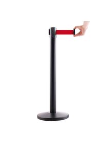 Poteau de balisage noir, sangle rouge, acier|nylon|plastique, rouge|noir