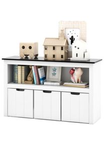 Coffre à jouets pour enfant avec dessus de tableau noir compartiment ouvert et 3 bacs pour chambre d'enfant salon