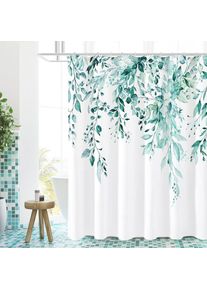 Cyslmuk - Rideau de douche eucalyptus bleu sarcelle, feuilles de plantes aquarelles et fleurs rideau de douche de salle de bain, 180 × 180 cm