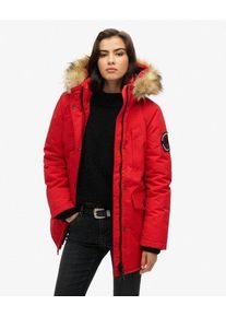 Superdry Women's Everest Parka mit Kapuze und Kunstfellbesatz Rot - Größe: 36