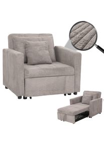 Schlafsessel HWC-L90, Klappsessel Gästebett Relaxsessel, Liegefläche 200x100cm Stoff/Textil Cord ~ hellgrau