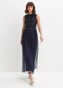Maxikleid mit Paillettenstickerei, blau, Größe 40, bonprix