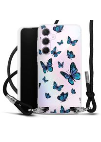 DeinDesign Galaxy A55 5G coque collier tissu noir/argent Butterfly Transparent Muster Coque collier