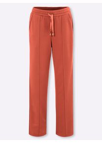 Dames Jerseybroek met satijnen details in terra ,maat 56, WITT, 100% Polyester