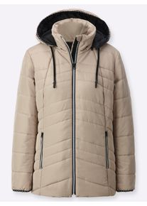Dames Gewatteerde jas met afneembare capuchon in sesam ,maat 38, WITT, 100% Polyester. Wattering: 100% Polyester
