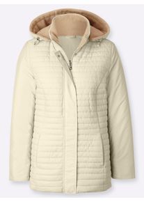 Dames Gewatteerde jas met afneembare capuchon in zand ,maat 18, WITT, 100% Polyester