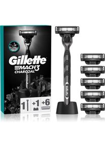 Gillette Mach3 Charcoal rasoio con supporto + lamette di ricambio 6 pz