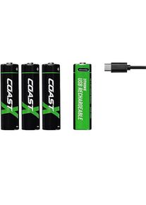 Coast Battery 1.5V AA Li-Ion rechargeable 2400 mAh USB-C cable pack of 4.