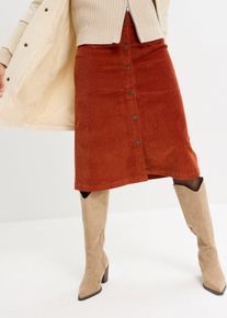 Stretch-cordskjørt med knappestolpe midi-lengde, brun, størrelse 48, bonprix