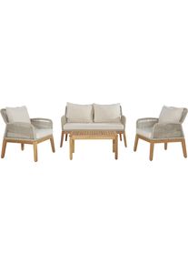 ByLiving Gartenlounge-Set »FLORDIA«, (Set, 11 tlg., Loungeset, Gartenmöbel-Set, FSC®-zertifiziertes Massivholz), mit Holzuntergestell, hochwertigem Bandgeflecht und gemütlichen Kissen