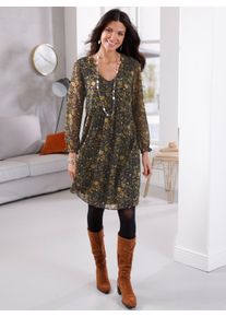 Dames Jurk in A-lijn met rimpelingen voor in zwart/oker ,maat 44, WITT, 100% Polyester