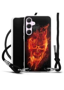DeinDesign Galaxy A55 5G coque collier tissu noir/argent Skull Fire Totenkopf Coque collier