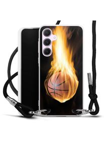 DeinDesign Galaxy A55 5G coque collier tissu noir/argent Basketball Fire Sports Coque collier