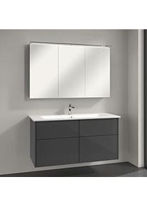 Villeroy & Boch Villeroy & Boch Finero Badmöbel Set 120 cm, Glossy Grey Waschtisch mit Waschtischunterschrank und Spiegelschrank