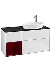 Villeroy & Boch Villeroy und Boch Finion Waschtischunterschrank F922HBMT 120cm, Abdeckplatte black matt, Regale Peony matt lacquer, White matt lacquer