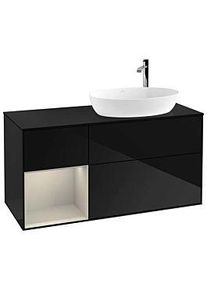 Villeroy & Boch Villeroy und Boch Finion Waschtischunterschrank F922HHPH 120cm, Abdeckplatte black matt, Regale sand matt lacquer, Glossy Black Lacquer