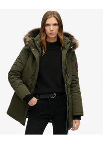 Superdry Women's Everest Parka mit Kapuze und Kunstfellbesatz Kaki - Größe: 40