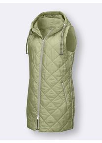 Dames Lange bodywarmer met ruitstiksels in rietgroen ,maat 38, WITT, 100% Polyester. Wattering: 100% Polyester