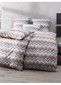 w&auml;schepur unisex Bettw&auml;sche in taupe-taubenblau-bedruckt ,Gr&ouml;&szlig;e 40x80/135x200 cm, Witt, 100% Baumwolle