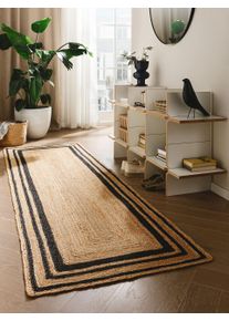 Tapis poil ras de jute Jutta Noir 70x200 cm - Tapis poil court design moderne pour salon