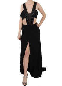 John Richmond Elegant Flare Maxi Evening Dress with Crystal Accents IT40