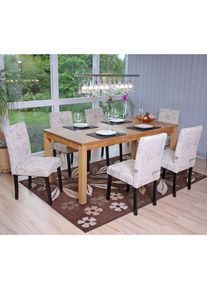 6er-Set Esszimmerstuhl Stuhl Küchenstuhl Littau ~ Textil mit Schriftzug, creme, dunkle Beine