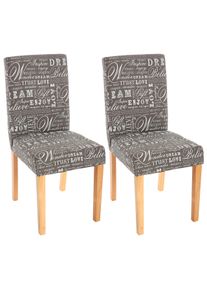 2er-Set Esszimmerstuhl Stuhl Küchenstuhl Littau ~ Textil mit Schriftzug, grau, helle Beine