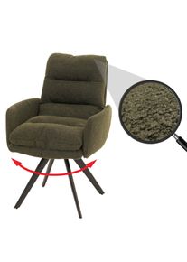 Esszimmerstuhl HWC-G66, Küchenstuhl Stuhl, drehbar Auto-Position Stoff/Textil Bouclé MVG ~ grün, mit Armlehne