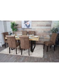 6er-Set Esszimmerstuhl Chesterfield II, Stuhl Küchenstuhl, Nieten ~ Stoff/Textil braun, dunkle Beine