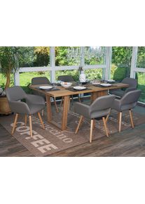 6er-Set Esszimmerstuhl HWC-A50 II, Stuhl Küchenstuhl, Retro 50er Jahre Design ~ Kunstleder, taupe-grau, helle Beine