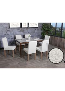 6er-Set Esszimmerstuhl Littau, Stuhl Küchenstuhl Hochlehner, Stoff/Textil Bouclé Holz ~ creme, naturfarbene Beine