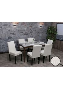 6er-Set Esszimmerstuhl Littau, Stuhl Küchenstuhl Hochlehner, Stoff/Textil Cord Holz ~ creme, dunkle Beine