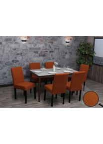 6er-Set Esszimmerstuhl Littau, Stuhl Küchenstuhl Hochlehner, Stoff/Textil Cord Holz ~ terrakotta, dunkle Beine