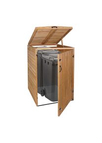 XL 1er-/2er-Mülltonnenverkleidung HWC-H74, Mülltonnenbox, erweiterbar 126x80x98cm Holz FSC® ~ braun