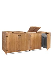 XL 4er-/8er-Mülltonnenverkleidung HWC-H74, Mülltonnenbox, erweiterbar 126x316x98cm Holz FSC® ~ braun