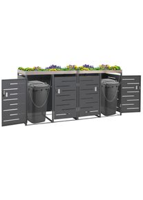 4er-Mülltonnenverkleidung HWC-H40, Mülltonnenbox, Pflanzkasten Edelstahl-Metall-Kombi 92kg 125x264x84cm erweiterbar