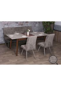 Esszimmer-Set HWC-G55, 2er-Set Stuhl + Sitzbank 180cm, Edelstahl gebürstet Stoff/Textil Chenille ~ dunkelgrau