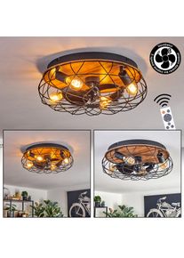 hofstein Tourais ceiling light, Ceiling fan light LED Wood like finish, black, 4-light sources, Remote control