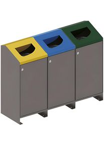 PROCITY Afvalbak voor kringloopmateriaal voor buiten Berlin, 3 x 100 l, deksel geel/blauw/groen