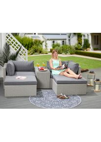 Konifera Gartenlounge-Set »Dallas«, (Set, 13 tlg., 2xSessel, 2xHocker, 1xTisch 70x40x51cm, inkl. Auflagen, Stahl/Polyratten), Balkonset, Loungeset, verschiedene Stellmöglichkeiten