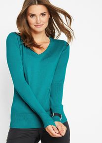 Pull col en V en fine maille - vert - taille 38/40 (S) avec coton - bonprix