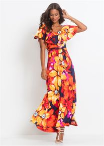 Robe longue à volant et ceinture - jaune - taille 34/36 (XS) - bonprix