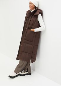 Vattert vest av resirkulert polyester med avtagbar hette, brun, størrelse 42, bonprix