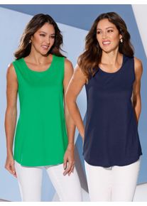 Dames Lange top met afgeronde zoom in grasgroen + marine ,maat 38, WITT, 100% Katoen