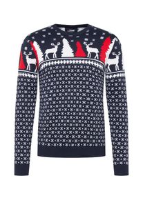Denim Project Sweter 'X-MAS DEER' dla mężczyzn granatowy / czerwony / biały Rozmiar S