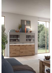 Inosign Highboard »Spezia, Höhe 131cm, in Hellgrau, 2 Glastüren, 2 Glasböden, 12 Fächer«, Hochschrank, Anrichte, Barschrank, Esszimmer-Schrank, Vitrine