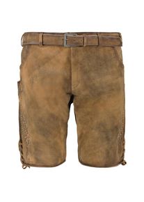Maddox Kurze Lederhose mit Stickereien und Gürtel, Braun, 60